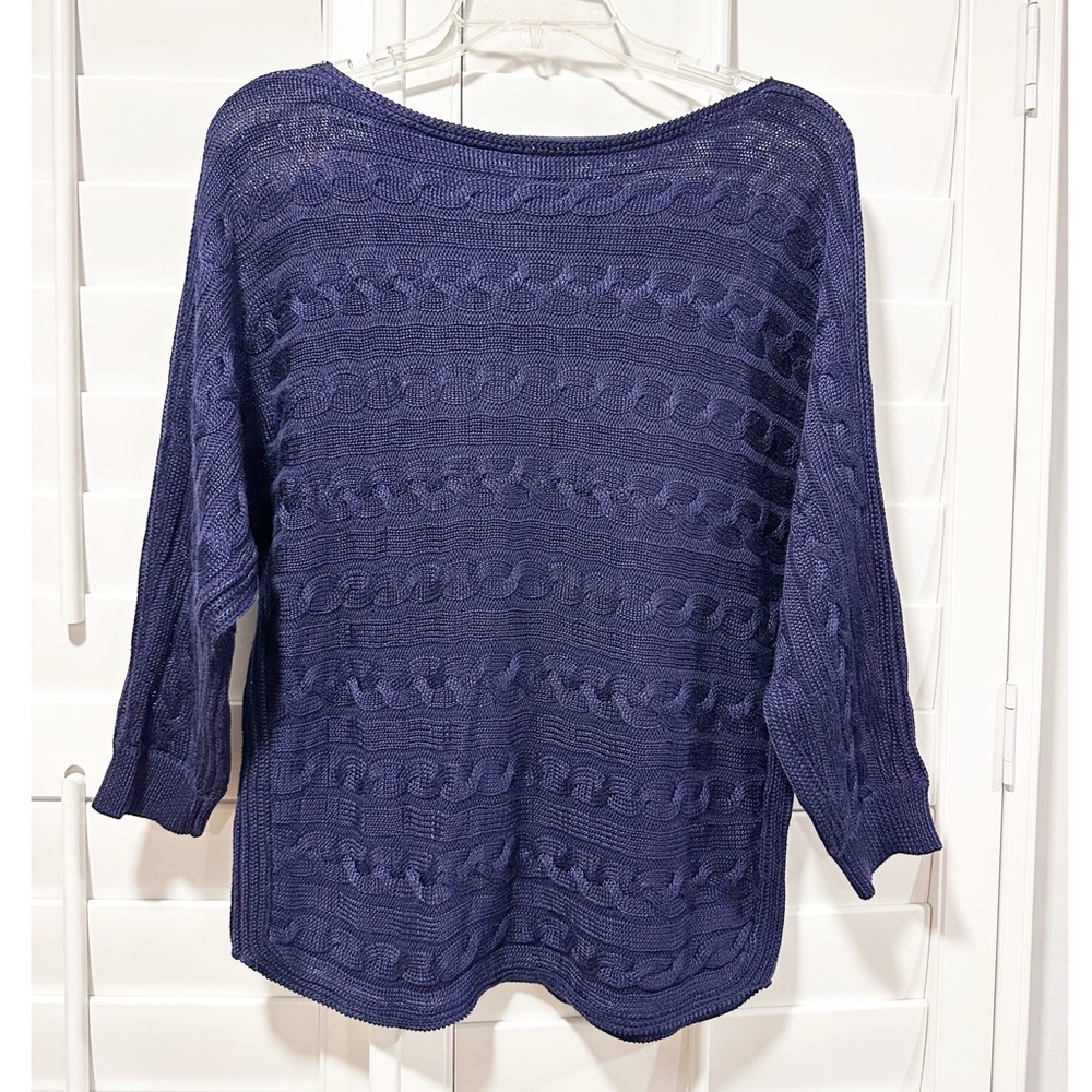 Lauren Ralph Lauren Navy Open Cable Knit Sweater Small Boat Neck Quiet Luxury